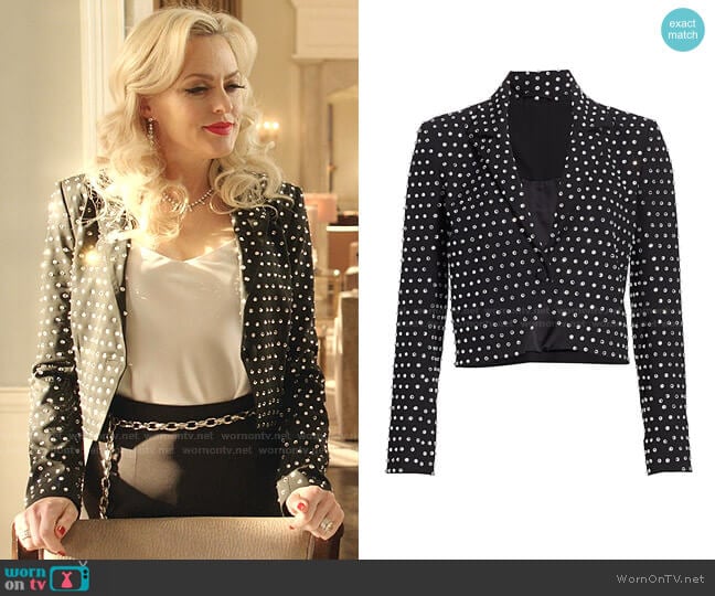 Crystal-embellished Cropped Blazer by Michelle Mason worn by Alexis Carrington (Elaine Hendrix) on Dynasty