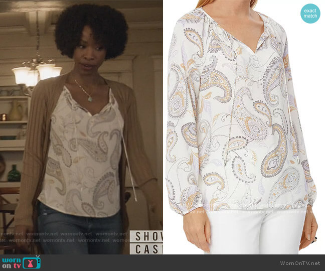 Printed Split Neck Top by NYDJ worn by Grace James (Karimah Westbrook) on All American