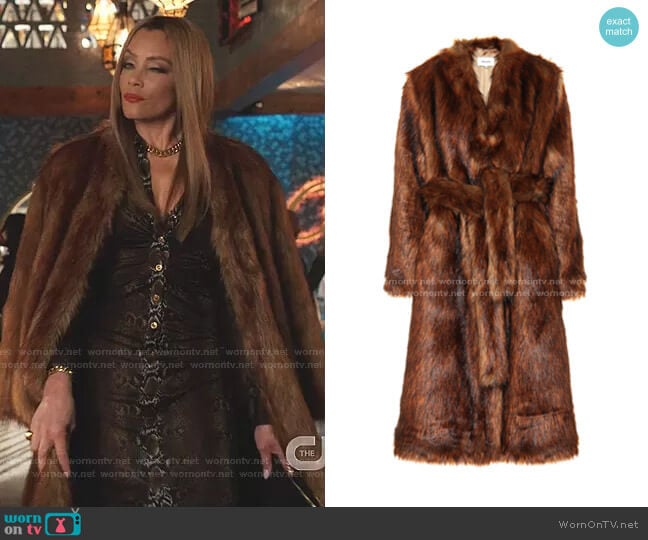 Faux-Fur Wrap Coat by Nanushka worn by Dominique Deveraux (Michael Michele) on Dynasty