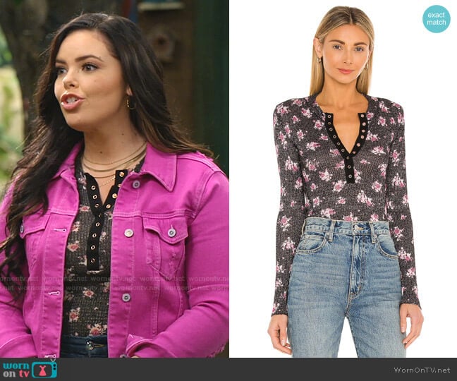 One of The Girls Printed Henley  by Free People worn by Lou Hockhauser (Miranda May) on Bunkd