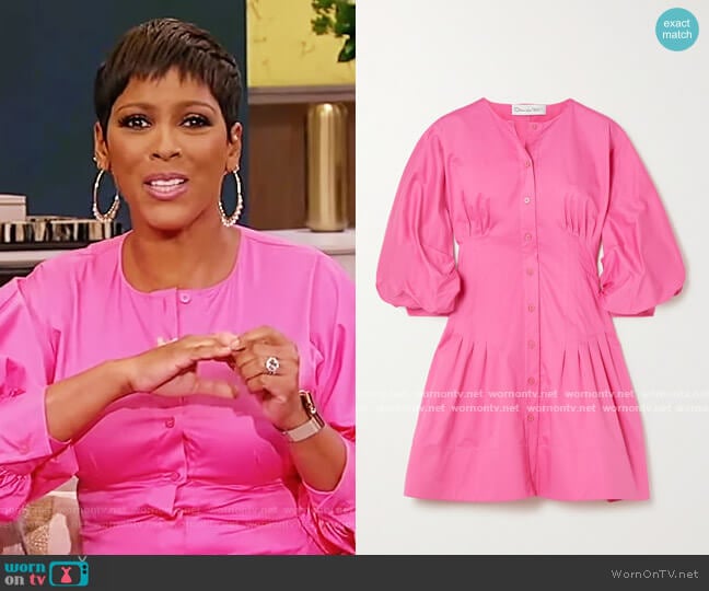 Pintucked stretch-cotton poplin mini dress by Oscar De La Renta worn by Tamron Hall on Tamron Hall Show