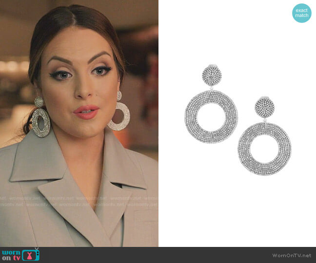 Crystal Pave Clip-On Hoop Earrings by Oscar de la Renta worn by Fallon Carrington (Elizabeth Gillies) on Dynasty