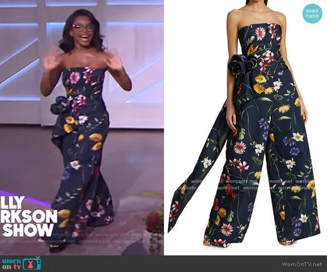 Floral Strapless Cascade Corset Top and Pants by Oscar de la Renta worn by Marsai Martin on The Kelly Clarkson Show