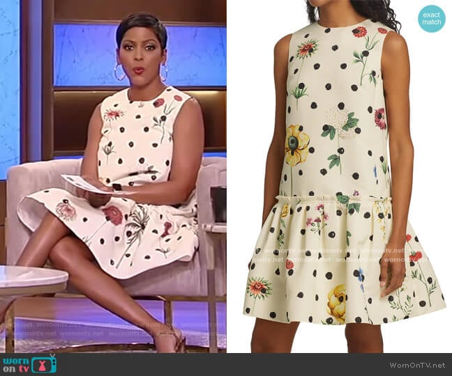 Floral Ruffle-Hem Shift Dress by Oscar de la Renta worn by Tamron Hall on Tamron Hall Show