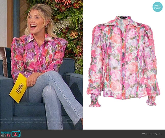 Blossom Button-Front Blouse by PatBO worn by Amanda Kloots on The Talk