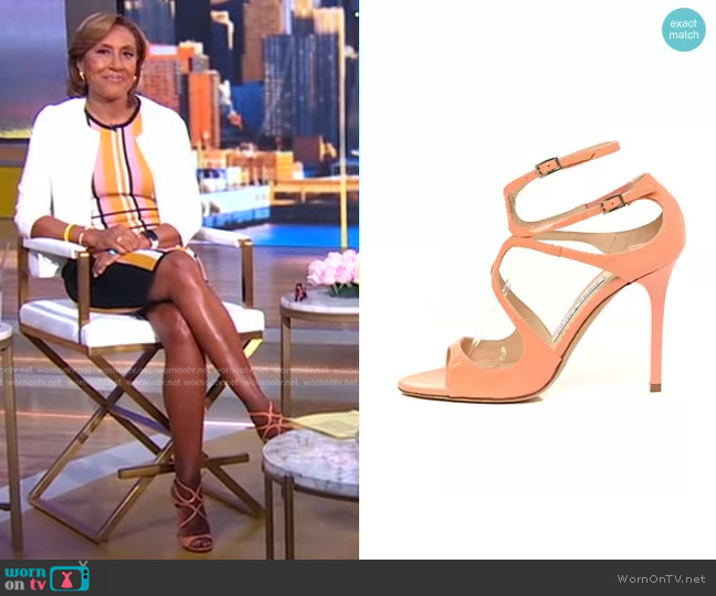 Jimmy Choo Patent Calfskin Lang Sandals worn by Robin Roberts on Good Morning America