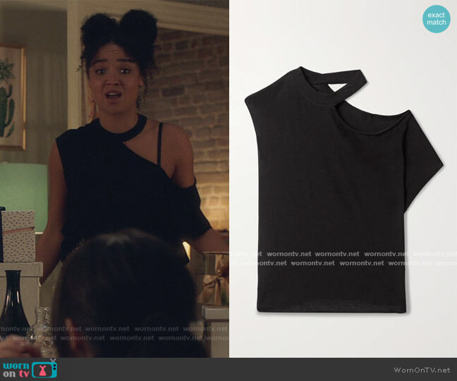 Axel cut-out T-shirt by RtA worn by Kat Edison (Aisha Dee) on The Bold Type
