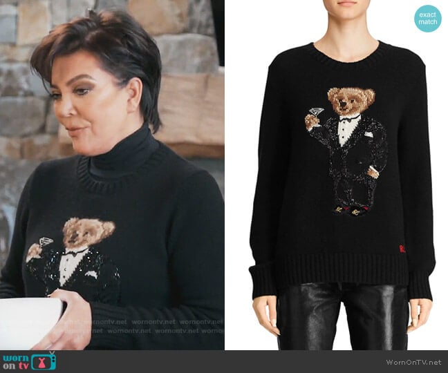Martini Bear Cashmere Crewneck Sweater by Ralph Lauren worn by Kris Jenner  on Keeping Up with the Kardashians