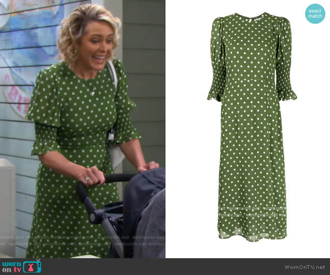 Carolena polka-dot print dress by Reformation worn by Nicole Walker (Arianne Zucker) on Days of our Lives