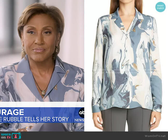 Rigby Marbled Blouse by Lafayette 148 New York worn by Robin Roberts  on Good Morning America