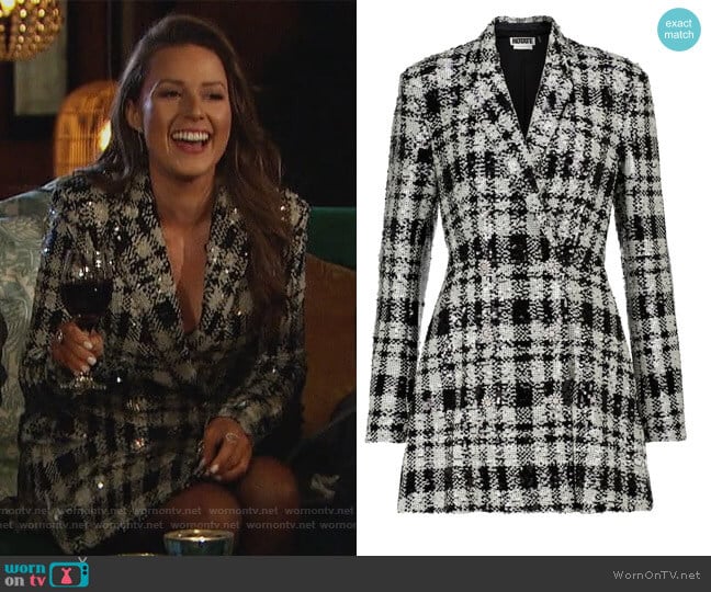 Newton checked sequined blazer minidress by Rotate Birger Christensen worn by Katie Thurston on The Bachelorette