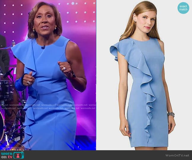 Ruffled-Shoulder Sheath Dress by Dressbarn worn by Robin Roberts on Good Morning America