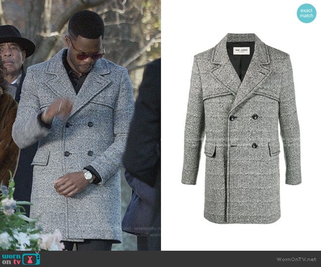 Double-Breasted Grained Coat by Saint Laurent worn by Jeff Colby (Sam Adegoke) on Dynasty