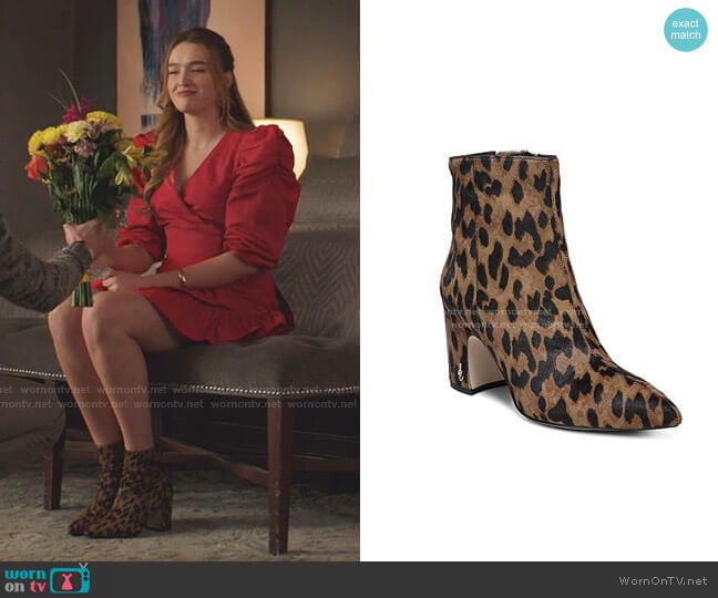 Hilty Leopard Print Calf Hair Booties by Sam Edelman worn by Kirby Anders (Maddison Brown) on Dynasty