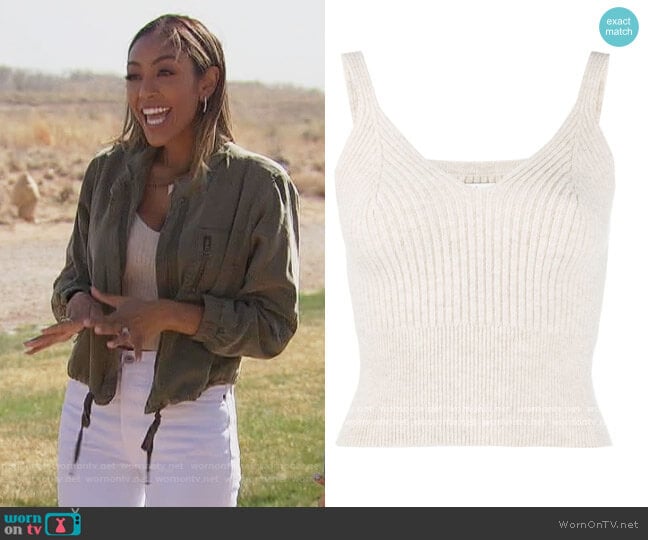 Twiny Ribbed Knit Top by Sandro worn by Tayshia Adams on The Bachelorette