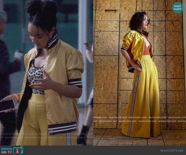 Pass the Mustard Exaggerated Wide Leg Track Pants by Six 20 worn by Kat Edison (Aisha Dee) on The Bold Type