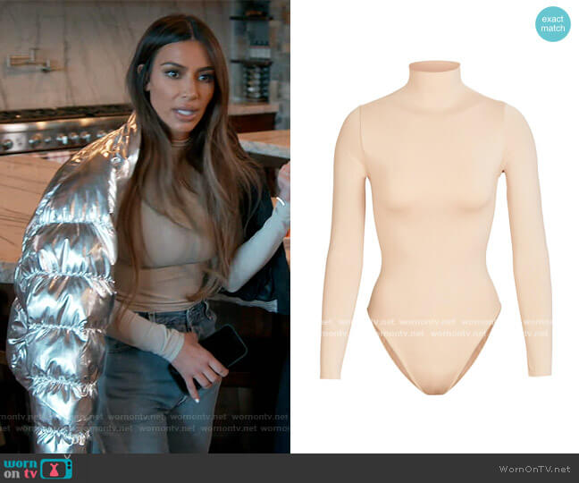 Essential Mock Neck Long Sleeve Bodysuit by Skims worn by Kim Kardashian  on Keeping Up with the Kardashians
