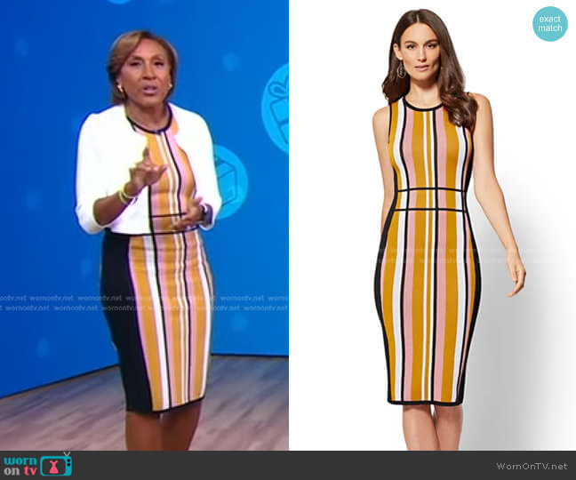 New York & Company Stripe Sweater Sheath Dress - 7th Avenue worn by Robin Roberts on Good Morning America