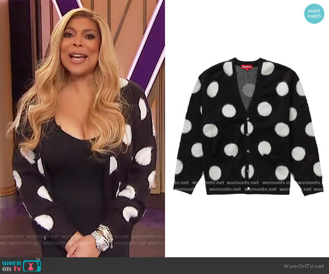 Brushed Polka Dot Cardigan by Supreme worn by Wendy Williams  on The Wendy Williams Show
