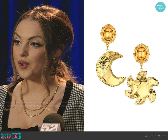 Sun & Moon Clip-On Drop Earrings by Sylvia Toledano worn by Fallon Carrington (Elizabeth Gillies) on Dynasty