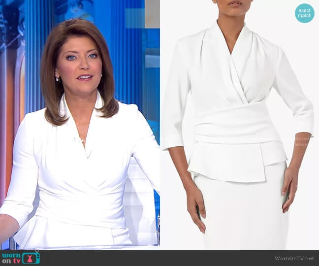 Clever Crepe Belleville Top by The Fold London worn by Norah O'Donnell on CBS Evening News