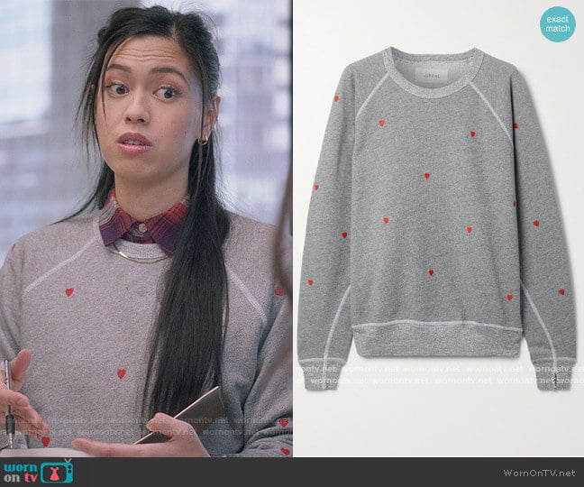 Addison Harper’s gray heart print sweatshirt on The Bold Type