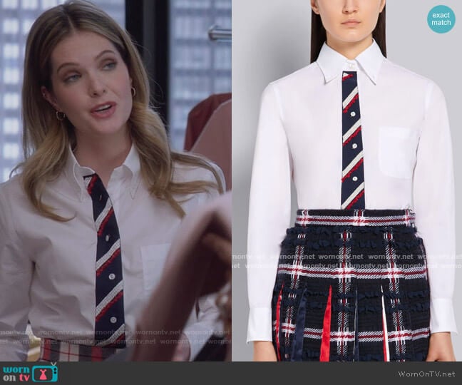 White Cotton Poplin Embroidered Top by Thom Browne worn by Sutton (Meghann Fahy) on The Bold Type