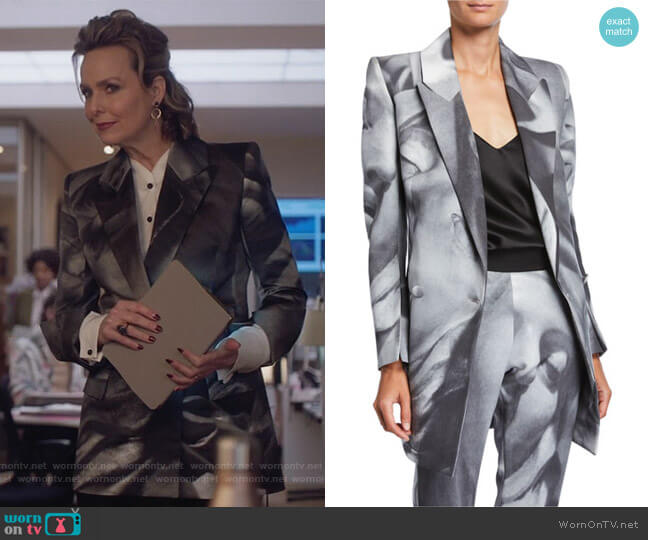 Belucci Face-Print Side-Tie Jacket by UNTTLD worn by Jacqueline (Melora Hardin) on The Bold Type