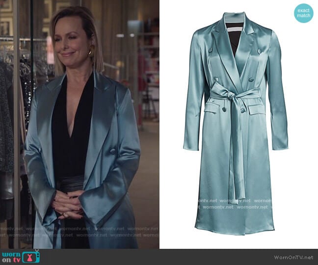 Double-Breasted Satin Trench Dress by Unttld worn by Jacqueline (Melora Hardin) on The Bold Type