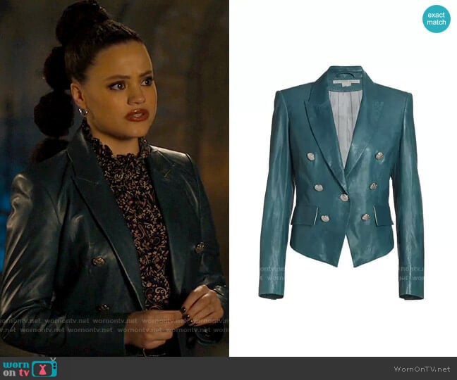 Veronica Beard Cooke Leather Dickey Jacket worn by Maggie Vera (Sarah Jeffery) on Charmed