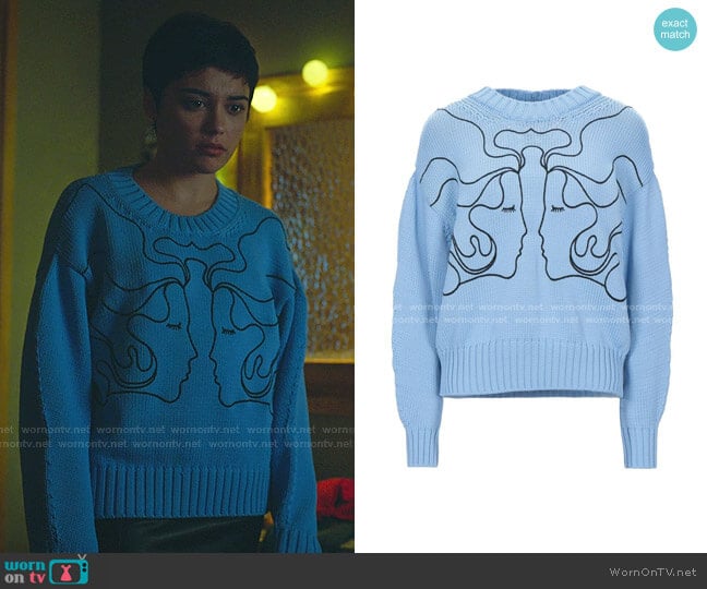 Embroidered Face Knit Sweater by Vivetta worn by Ari Blanco (Carla Diaz) on Elite