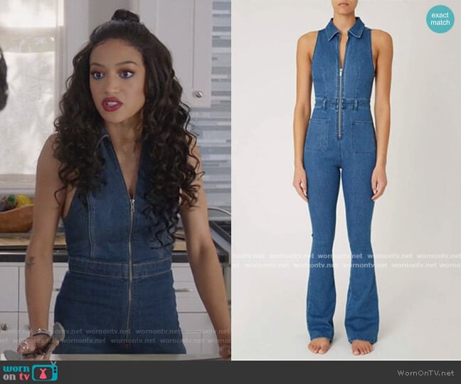 Sleeveless Jumpsuit Light Wash by We Wore What worn by Olivia Baker (Samantha Logan) on All American