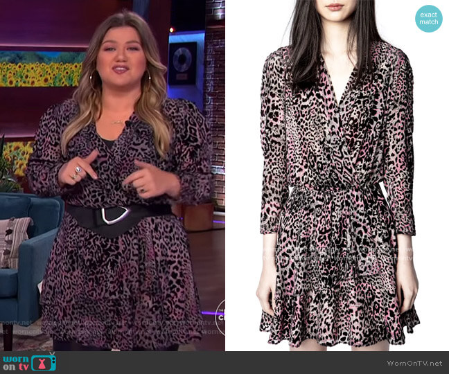 Rogers Velours Leopard & Paisley Print Long Sleeve Dress by Zadig & Voltaire worn by Kelly Clarkson on The Kelly Clarkson Show