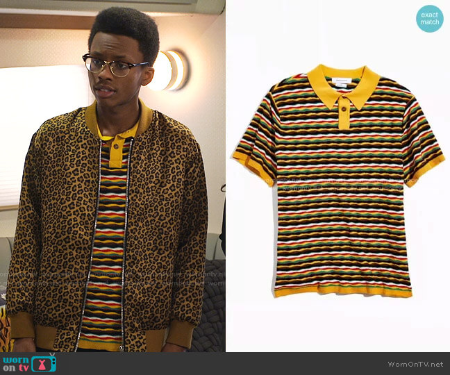 Zeke Stripe Sweater Polo Shirt by Urban Outfitters worn by Noah Lambert (Israel Johnson) on Bunkd