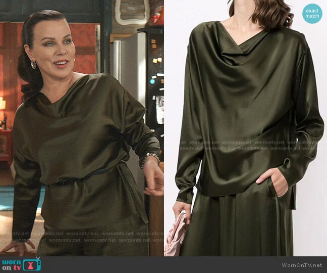 Draped Silk Blouse by Adam Lippes worn by Maggie (Debi Mazar) on Younger