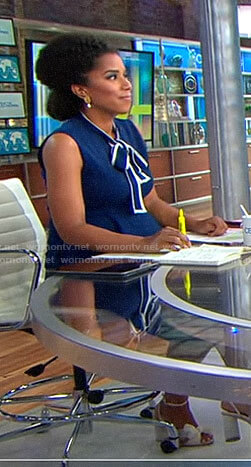 Adriana Diaz’s navy tie neck dress on CBS This Morning