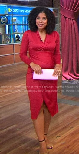 Adriana Diaz’s red long sleeved wrap dress on CBS This Morning