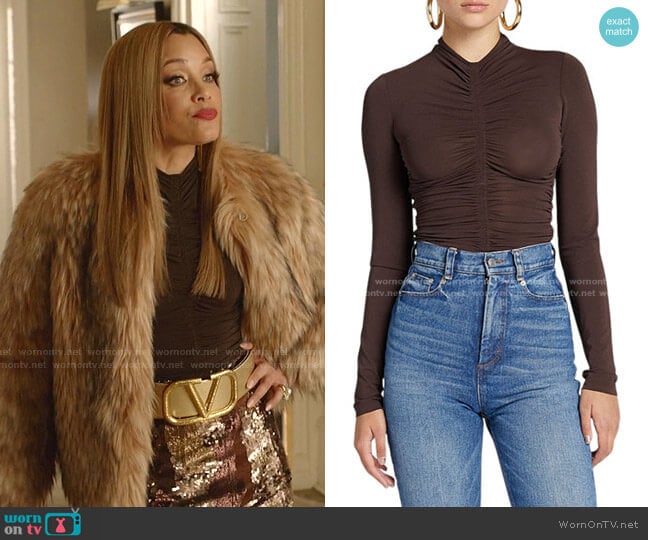 WornOnTV: Dominique’s brown ruched top and sequin skirt on Dynasty ...