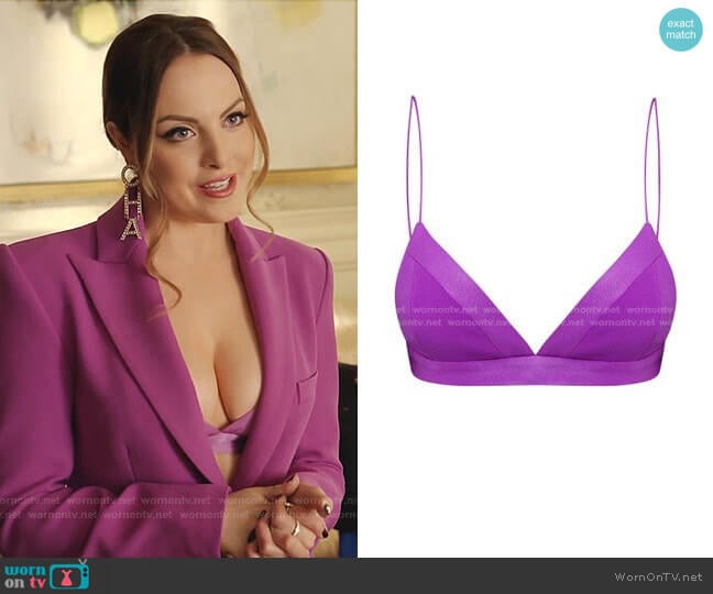 Ash Satin Crepe Bralette by Alex Perry worn by Fallon Carrington (Elizabeth Gillies) on Dynasty