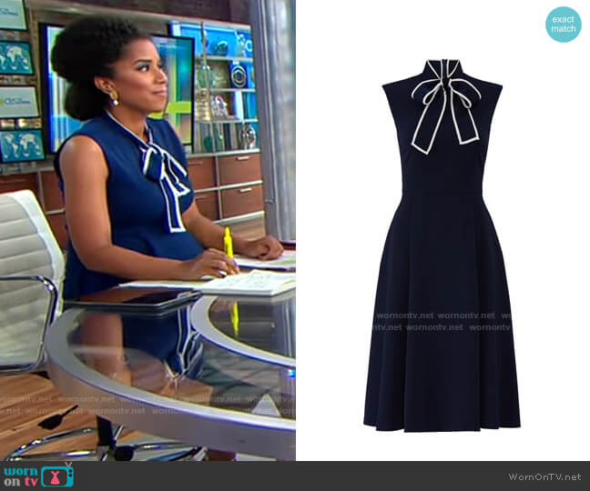 Alexia Admor Navy Tie Neck Dress worn by Adriana Diaz on CBS Mornings