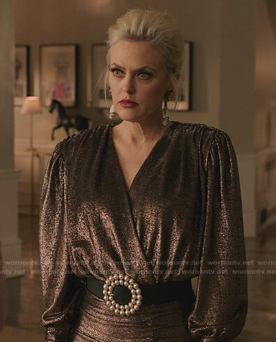 Alexis’s metallic ruched mini dress on Dynasty
