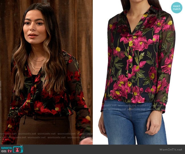 Alice + Olivia Eloise Burnout Floral Shirt  worn by Carly Shay (Miranda Cosgrove) on iCarly