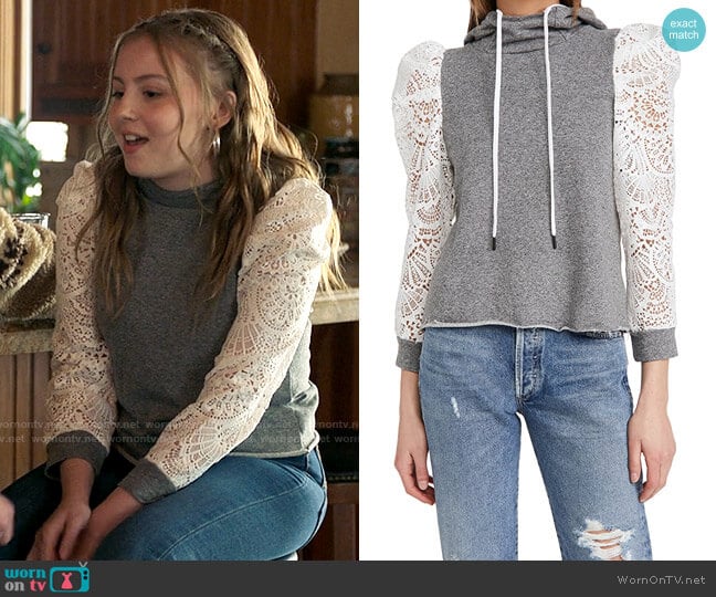 Alice + Olivia Muffy Hoodie worn by Lake Meriwether (Bebe Wood) on Love Victor