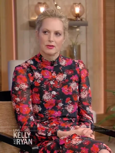 Ali Wentworth’s black floral mock neck dress on Live with Kelly and Ryan
