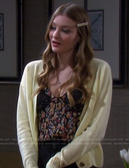 Allie's floral camisole and yellow cardigan on Days of our Lives