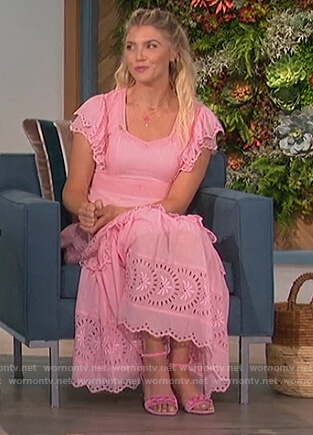 Amanda’s pink eyelet ruffle dress on The Talk