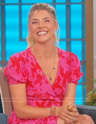 Amanda's pink floral wrap dress on The Talk