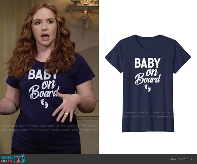 Baby on Board Pregnancy Announcement T-Shirt worn by Mariah Copeland (Camryn Grimes) on The Young and the Restless