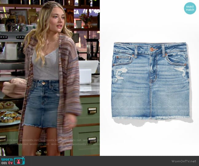 AE High-Waisted Denim Mini Skirt worn by Faith Newman (Reylynn Caster) on The Young and the Restless