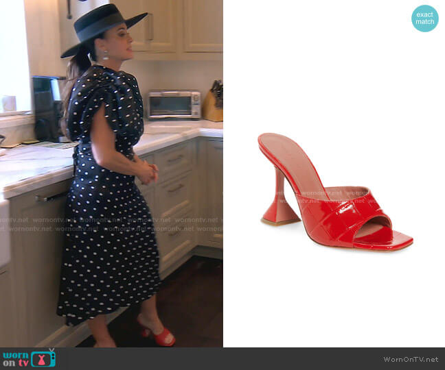 Lupita Slide Pump Sandal by Amina Muaddi worn by Kyle Richards on The Real Housewives of Beverly Hills